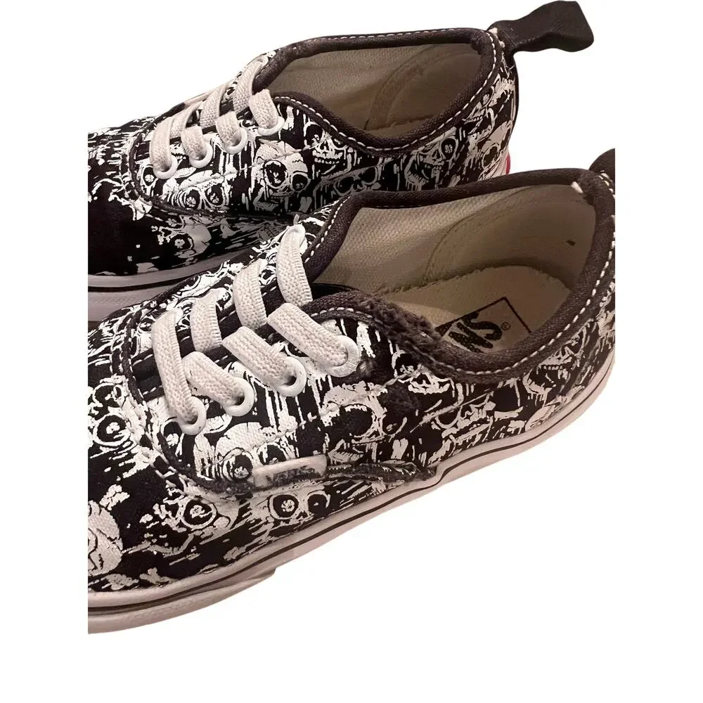 Vans Boy's 10T White Black Elastic Lace Glow Skulls Slip-on Skater Sneakers